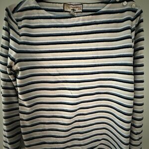 Caribbean Joe Striped Crewneck Tee - White, Black, Tan & Light Blue